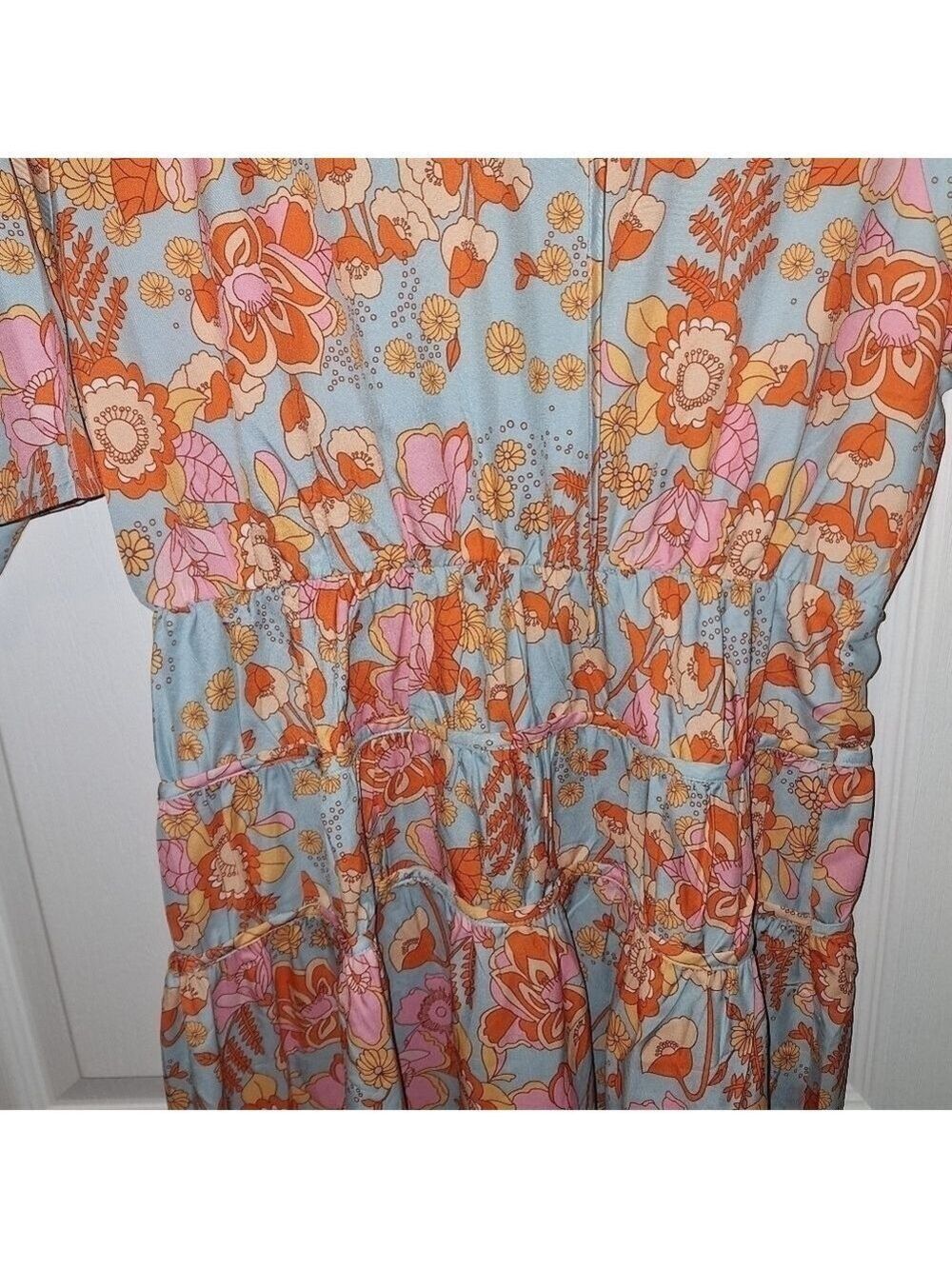 👗 NWT Orange and Blue Flower Maxi Dress Medium - Picture 5 of 6